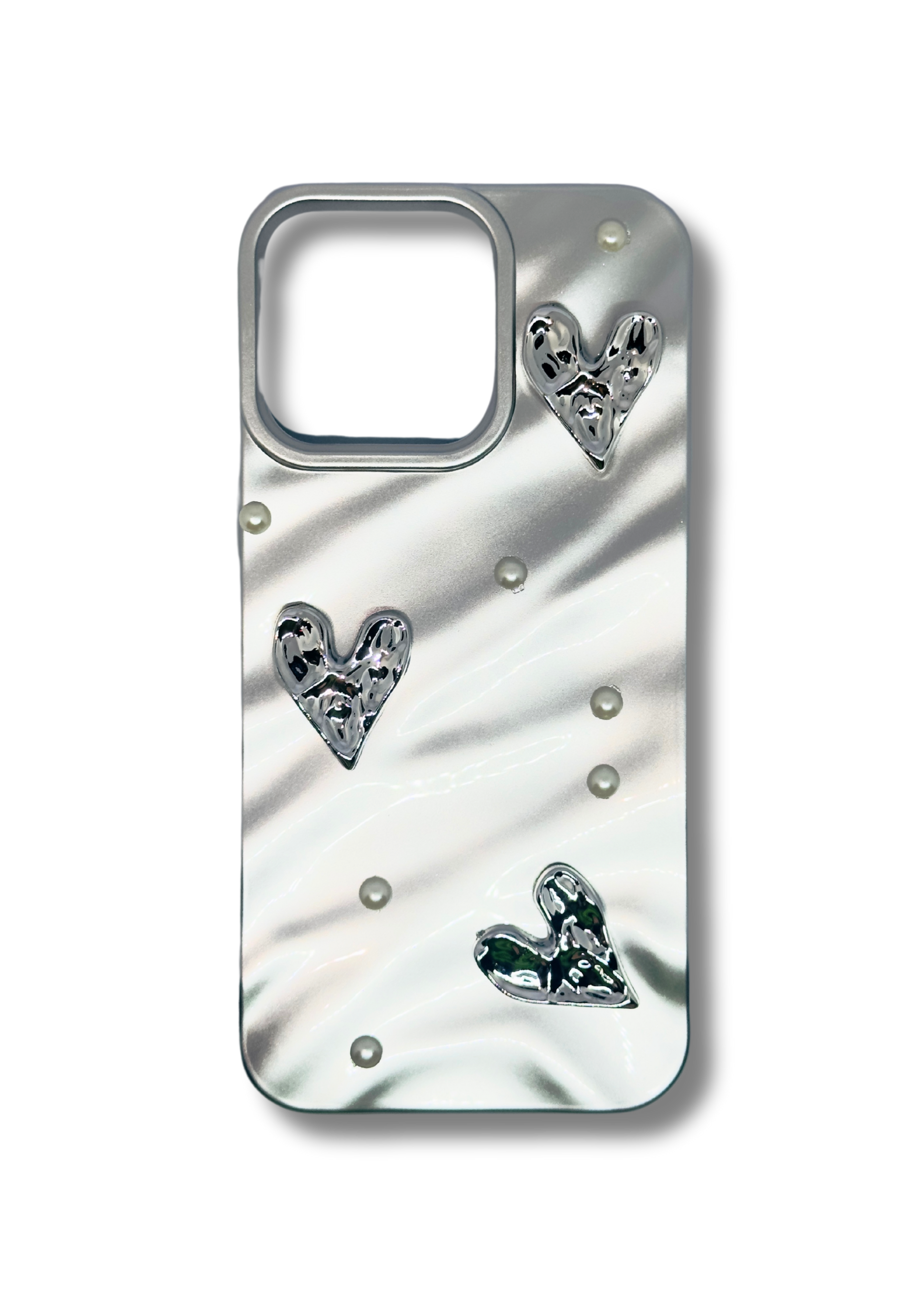 Silver Sheen Heart Pearl Silicone iPhone Case