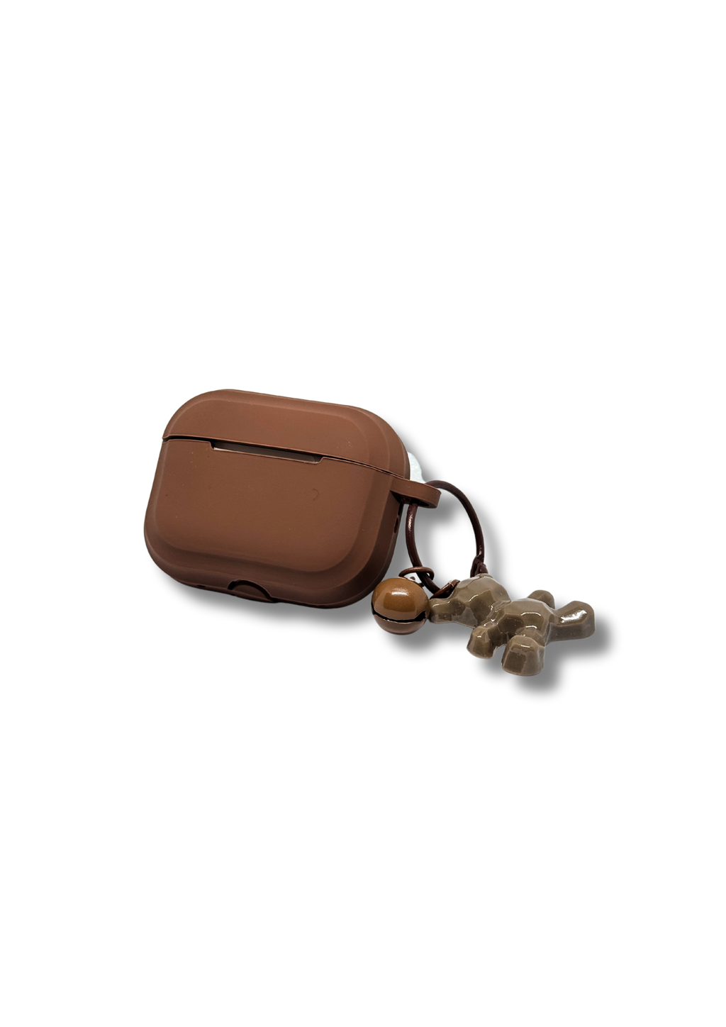 Minimalist Beige AirPods Case with Cute Teddy Charm – Soft Silicone Protective Cover for AirPods with Keychain Accessory