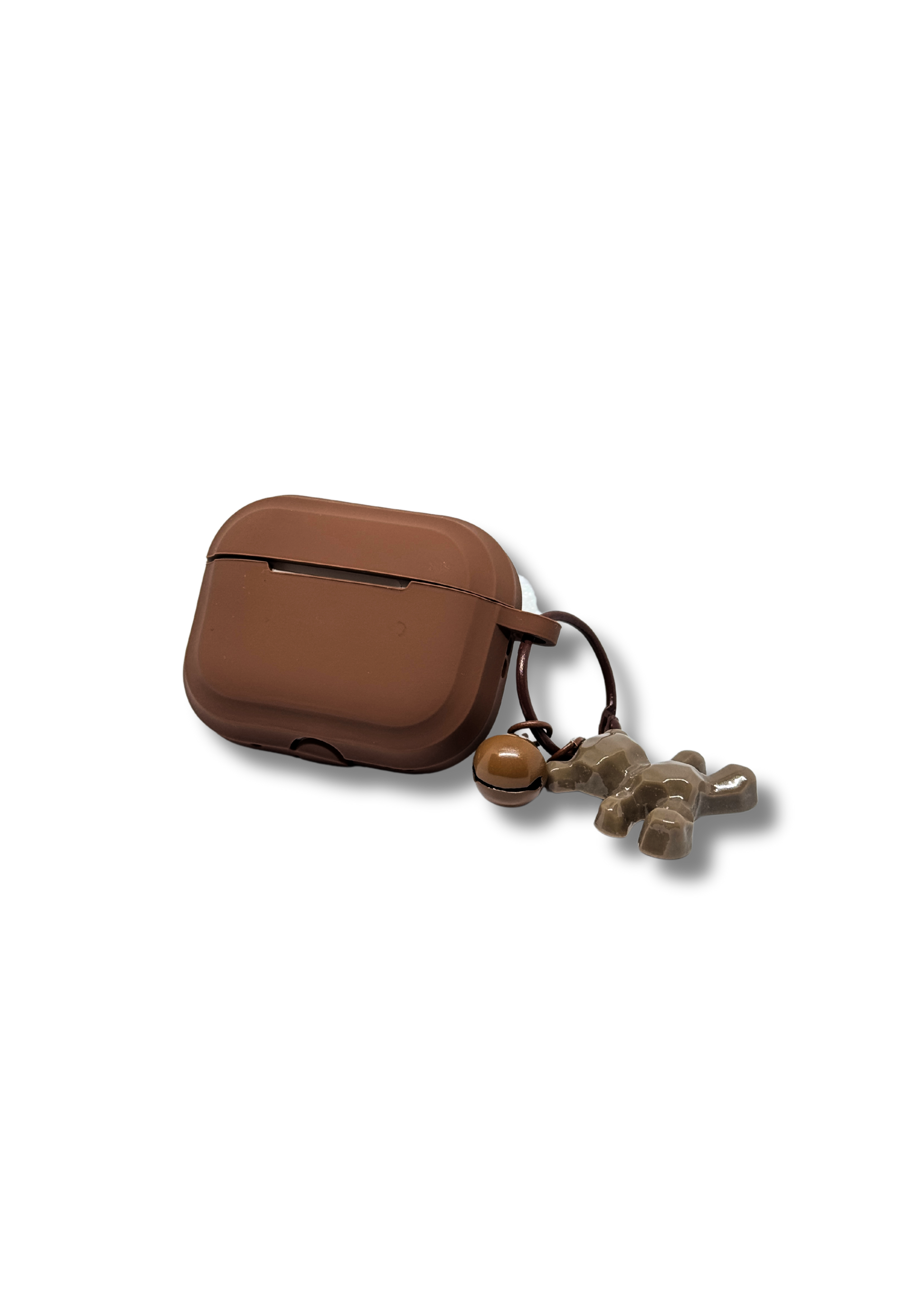Minimalist Beige AirPods Case with Cute Teddy Charm – Soft Silicone Protective Cover for AirPods with Keychain Accessory