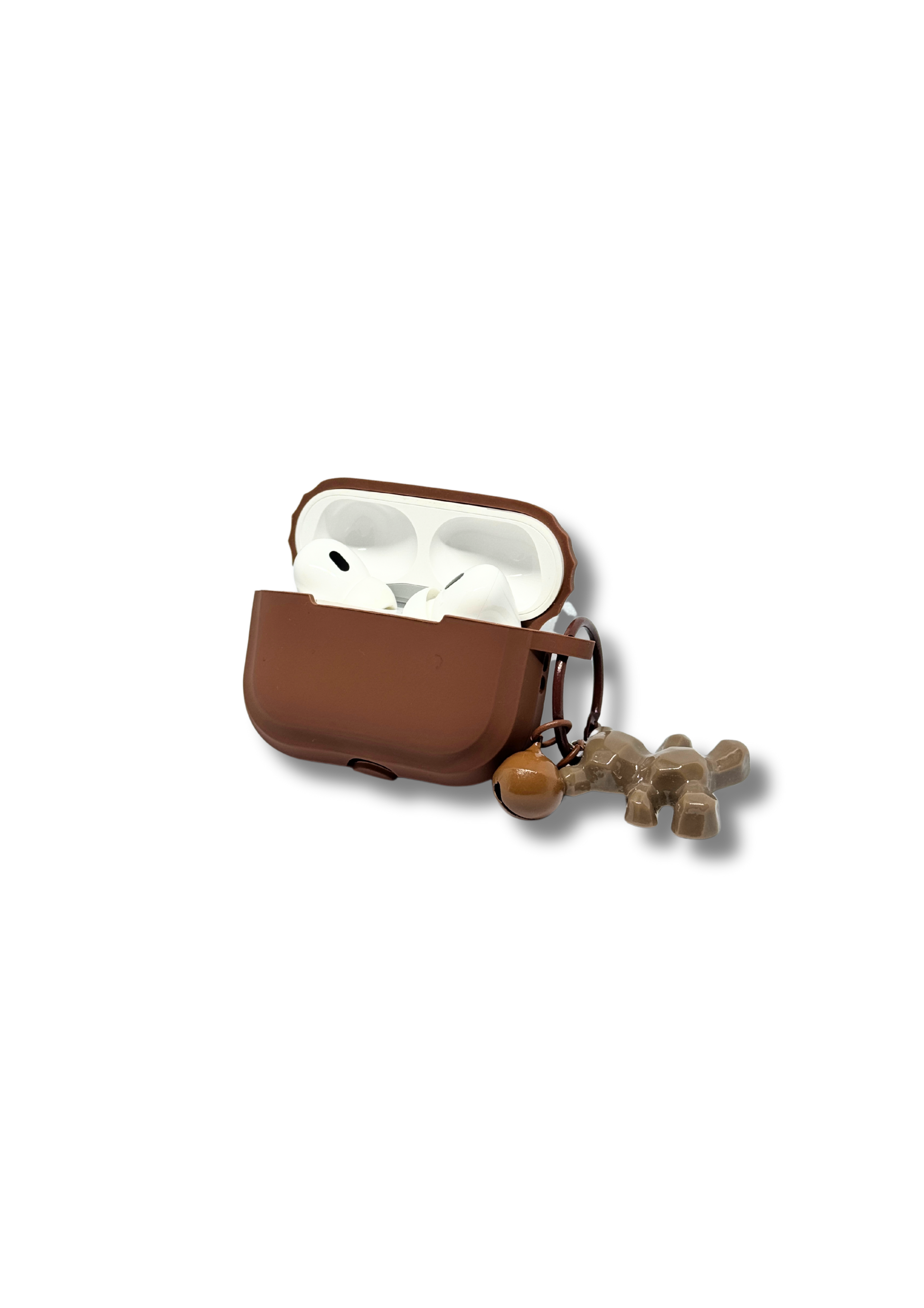Minimalist Beige AirPods Case with Cute Teddy Charm – Soft Silicone Protective Cover for AirPods with Keychain Accessory