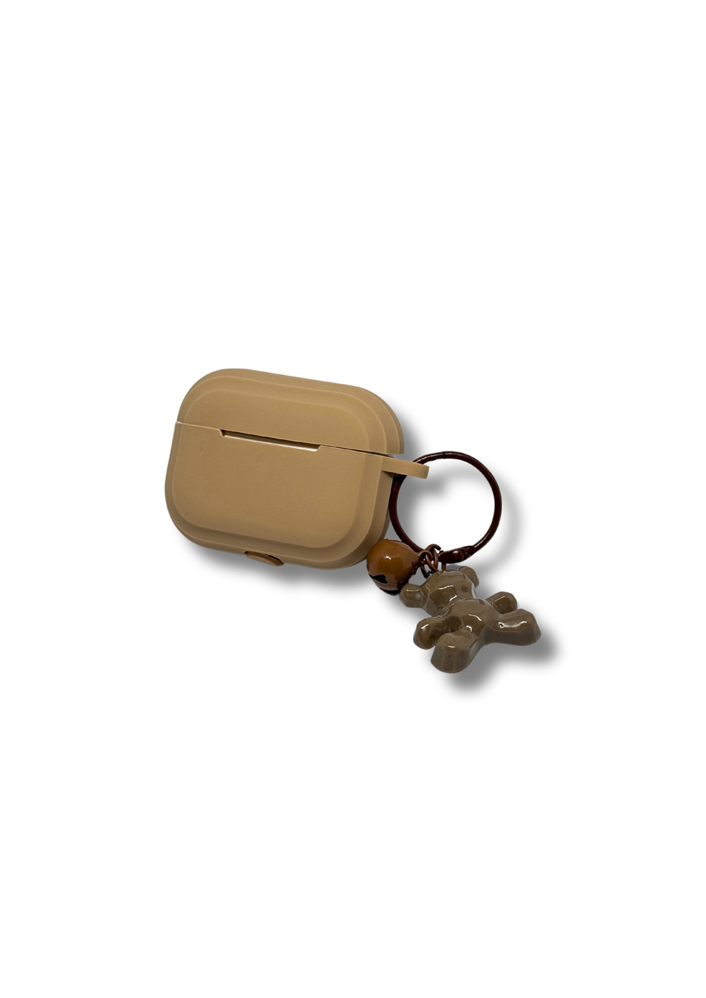 Minimalist Beige AirPods Case with Cute Teddy Charm – Soft Silicone Protective Cover for AirPods with Keychain Accessory