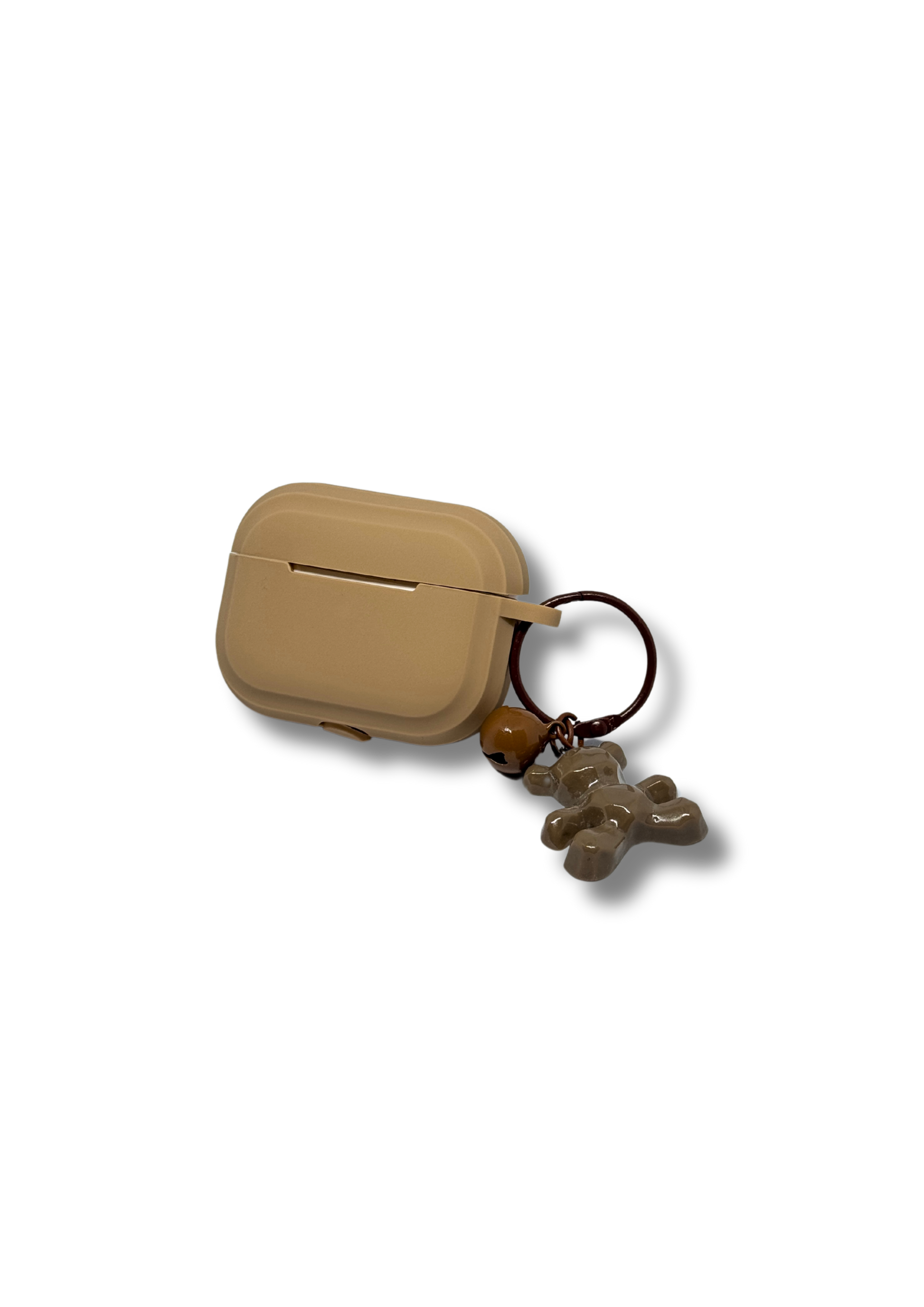 Minimalist Beige AirPods Case with Cute Teddy Charm – Soft Silicone Protective Cover for AirPods with Keychain Accessory