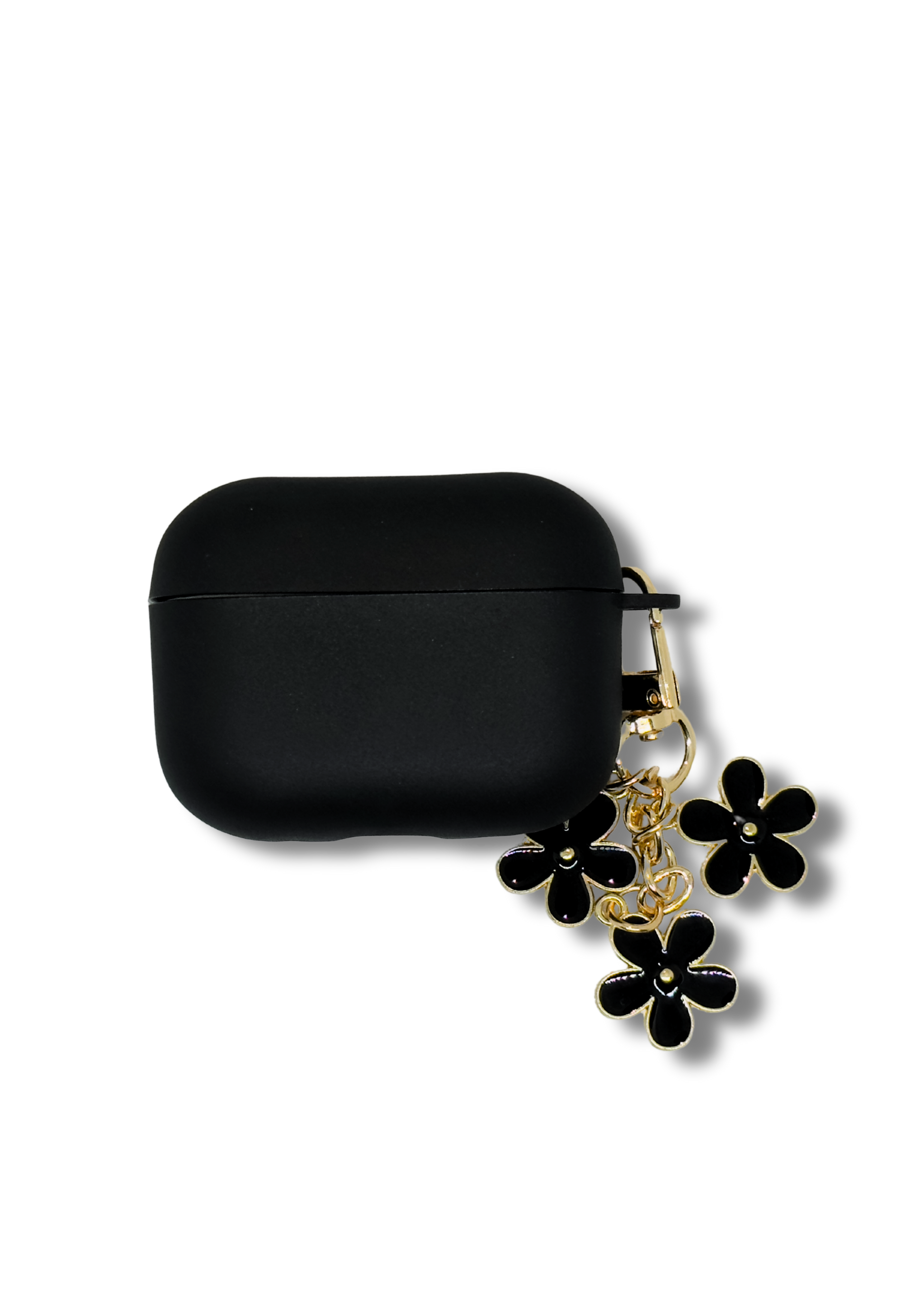 Black AirPods Case with Gold Flower Charm | Minimalist Protective Silicone Cover
